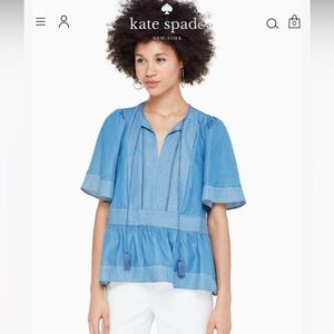 Kate Spade Blue short sleeve relaxed flounce bottom Top XS